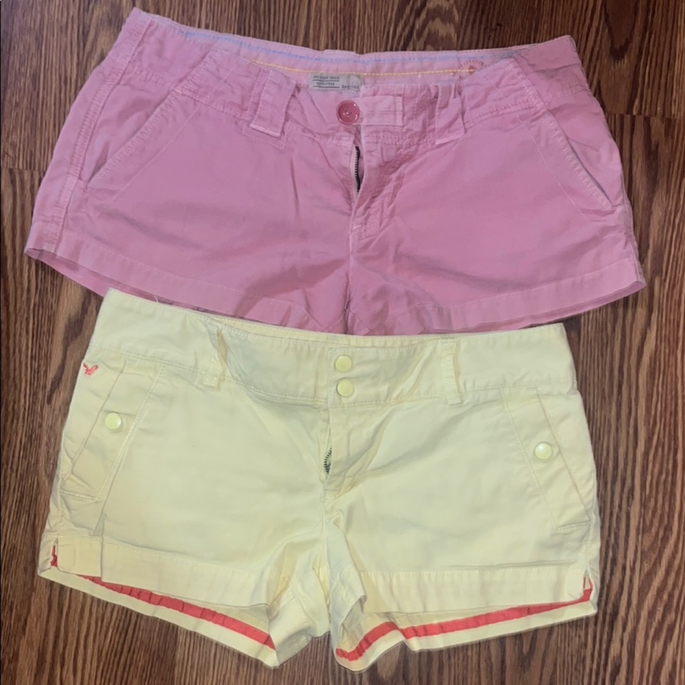 American Eagle Pink and Yellow Women's Shorts Set